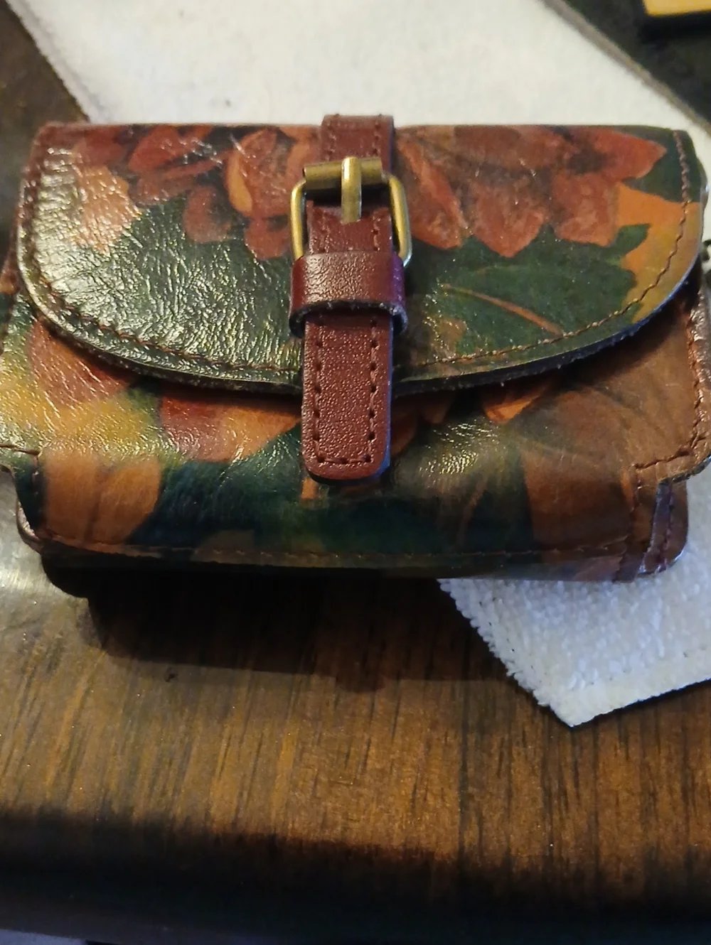 Patricia NashVintage Floral Leather Coin Purse - Brown/Green